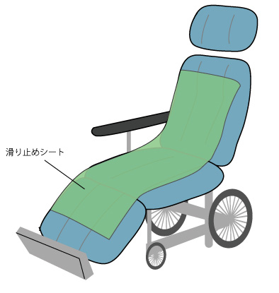 離床時間を増加するため、午後のおむつ交換後、リクラインニング車椅子を使用して離床をする